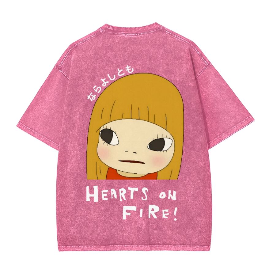 Unisex Yoshitomo Nara Vintage Wash Japanese Design Front And Back Printing Washed T-shirt
