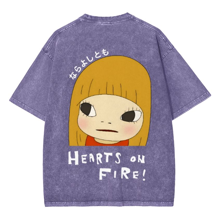 Unisex Yoshitomo Nara Vintage Wash Japanese Design Front And Back Printing Washed T-shirt
