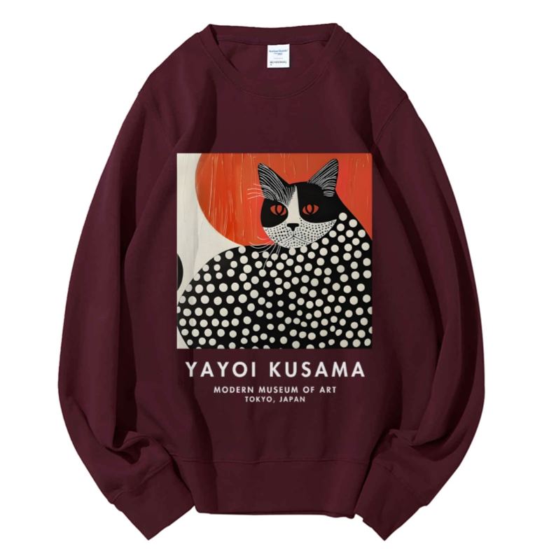 Unisex Yayoi Kusama Cat Printed Sweatshirt