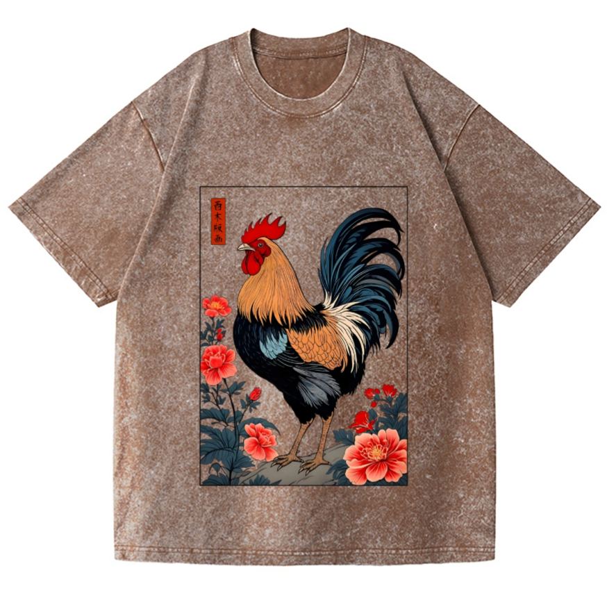 Rooster Vintage Wash Japanese Design T-Shirt