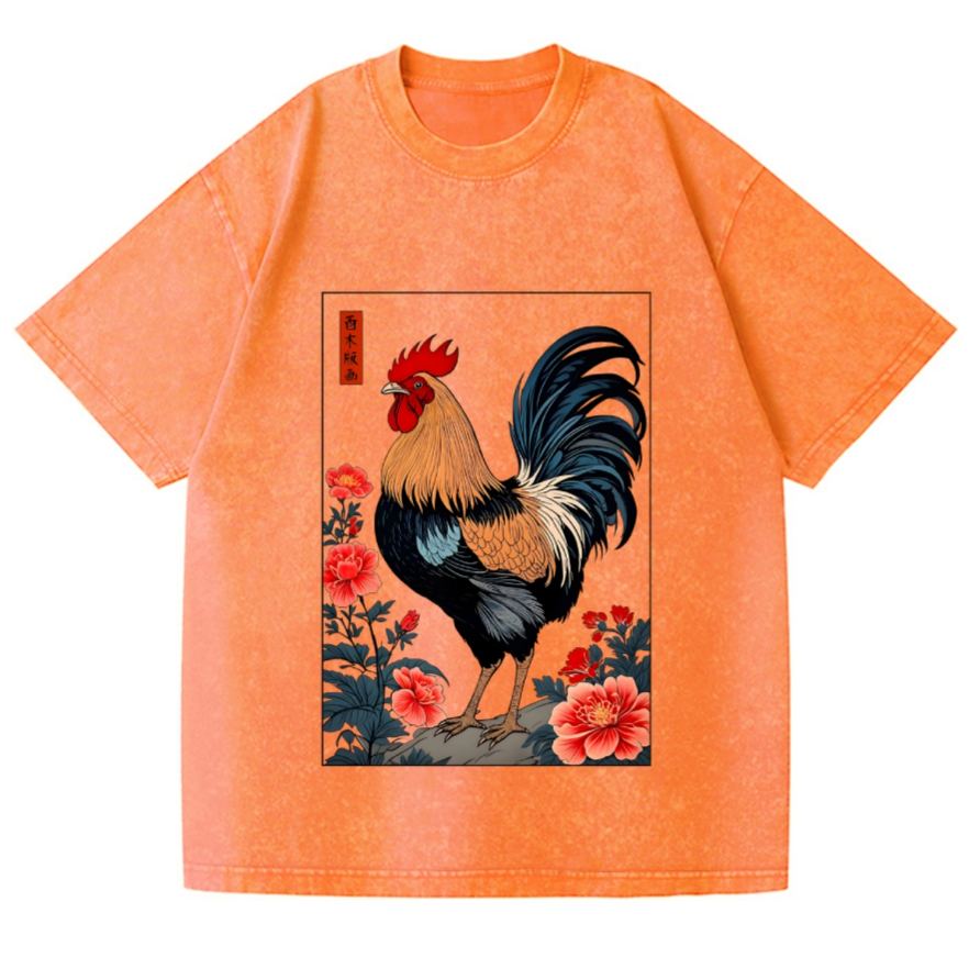 Rooster Vintage Wash Japanese Design T-Shirt