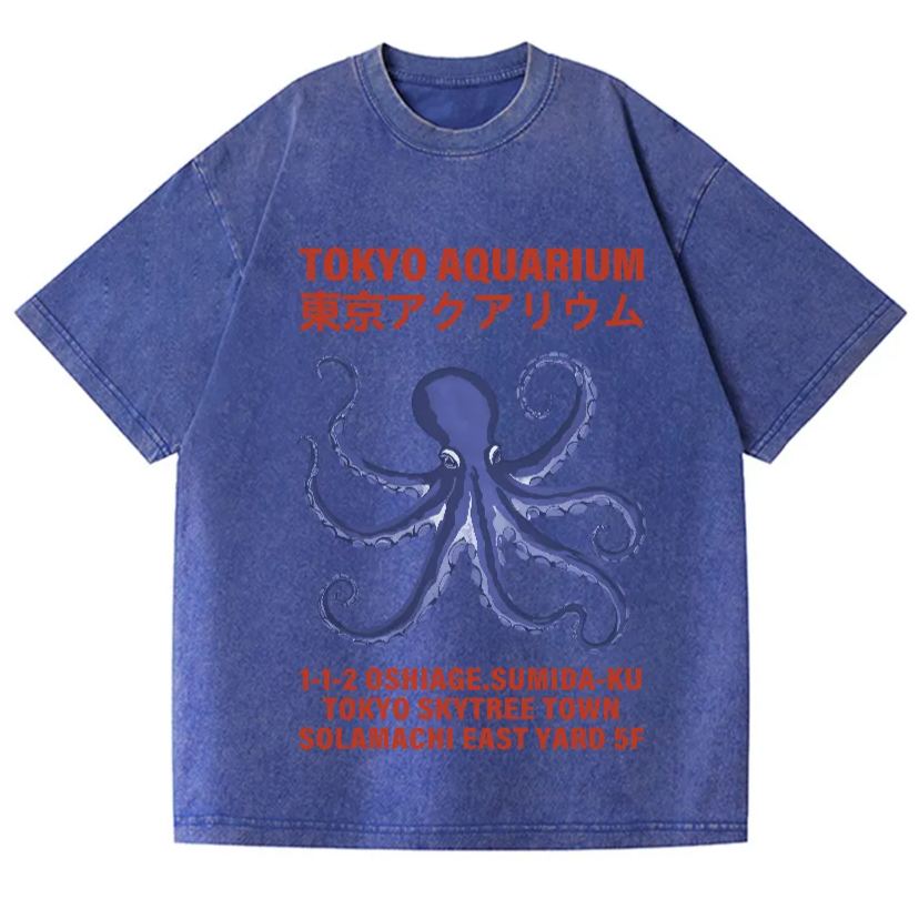Unisex Tokyo Aquarium Octopus Vintage Wash Japanese Design T-Shirt
