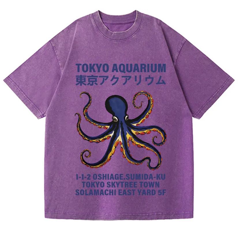 Unisex Tokyo Aquarium Octopus Vintage Wash Japanese Design T-Shirt
