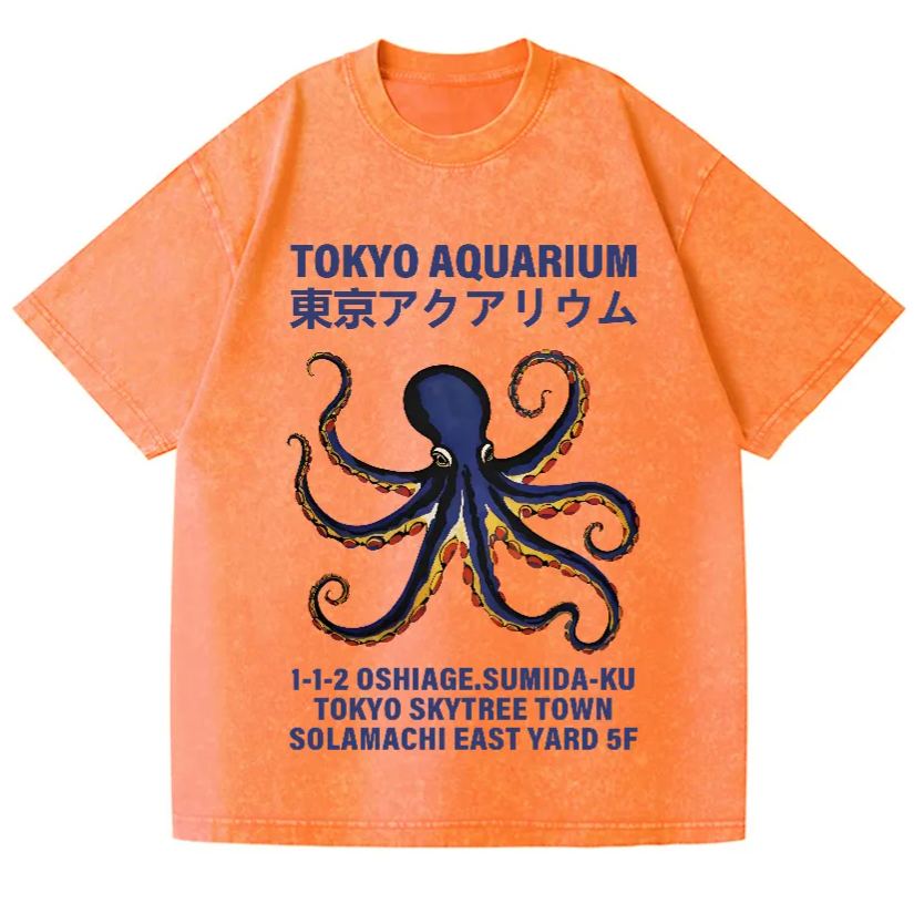 Unisex Tokyo Aquarium Octopus Vintage Wash Japanese Design T-Shirt
