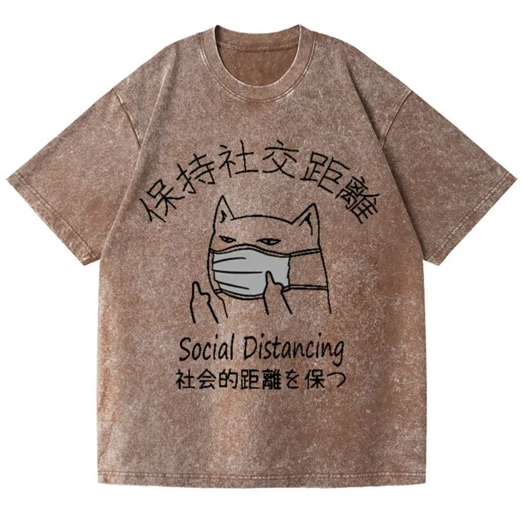 Unisex Social Distancing Vintage Wash Japanese Design T-Shirt