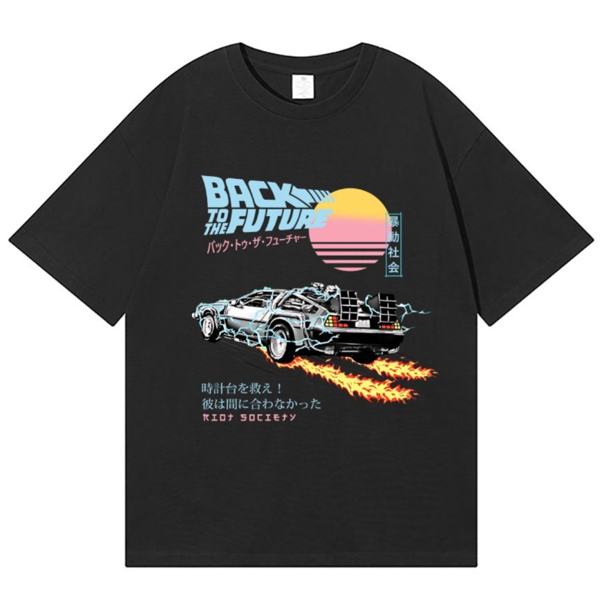 Unisex Classic Cotton Back to The Future Japanese Style Printed T-shirt