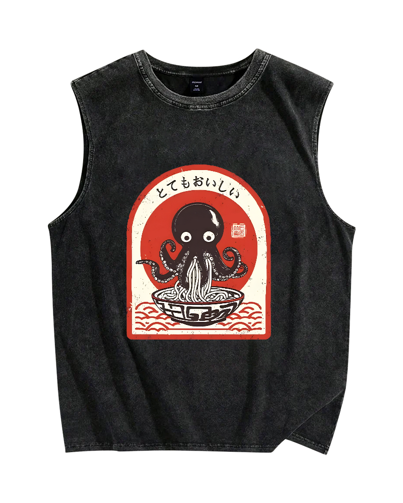 Ramen Lover Octopus Vintage Distressed Washed Tank Top