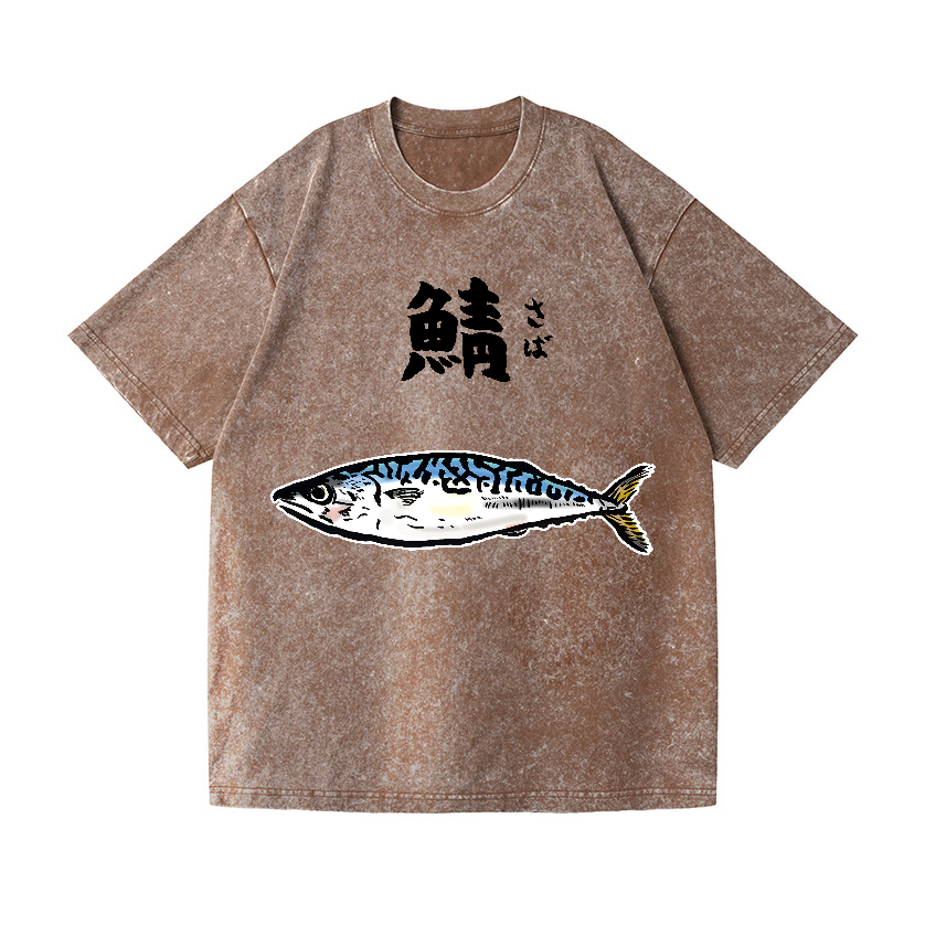 Mackerel Vintage Wash Japanese Design T-Shirt