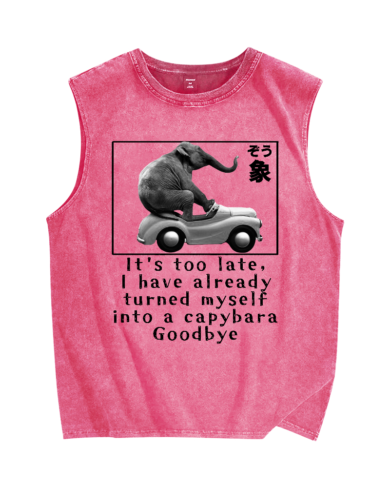 Funny elephant driving a car Vintage Distressed Washed Tank Top