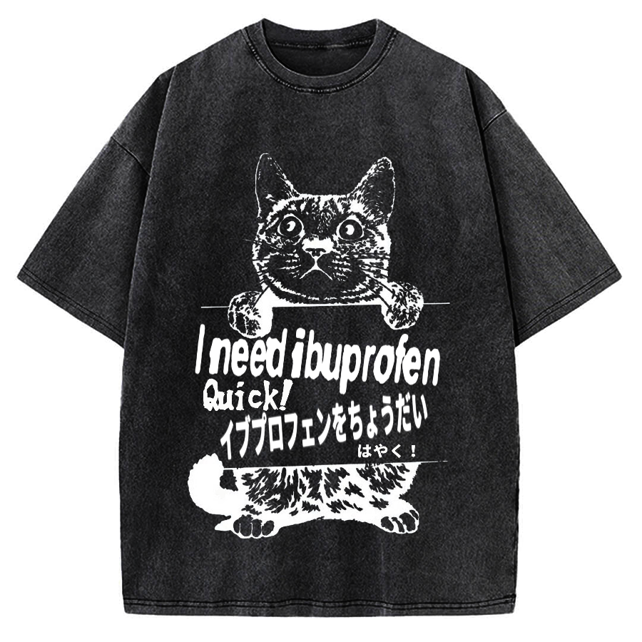 Ibuprofen Cat Vintage Washed T-shirt