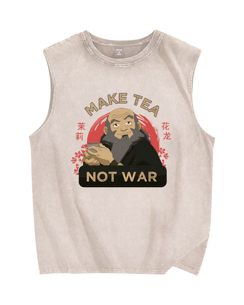 Make Tea not War Vintage Distressed Washed Tank Top