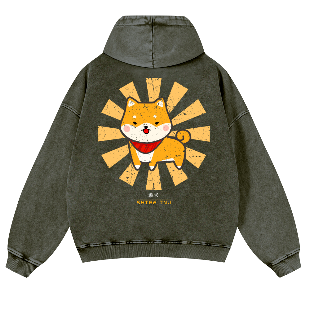 Shiba Inu Vintage Washed Cotton Back Art Hoodie