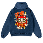 Daruma Vintage Washed Cotton Back Art Hoodie