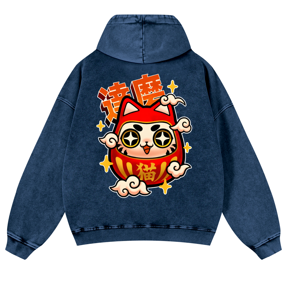 Daruma Vintage Washed Cotton Back Art Hoodie