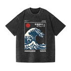 Hokkaido Wave Ukiyoe Vintage Wash Japanese Design T-Shirt