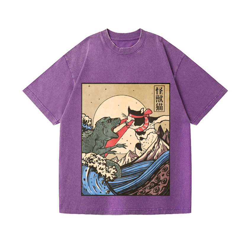 Cat Vintage Wash Japanese Design T-Shirt
