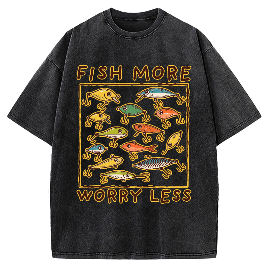 Unisex Fish More Worry Less Vintage Washed T-shirt