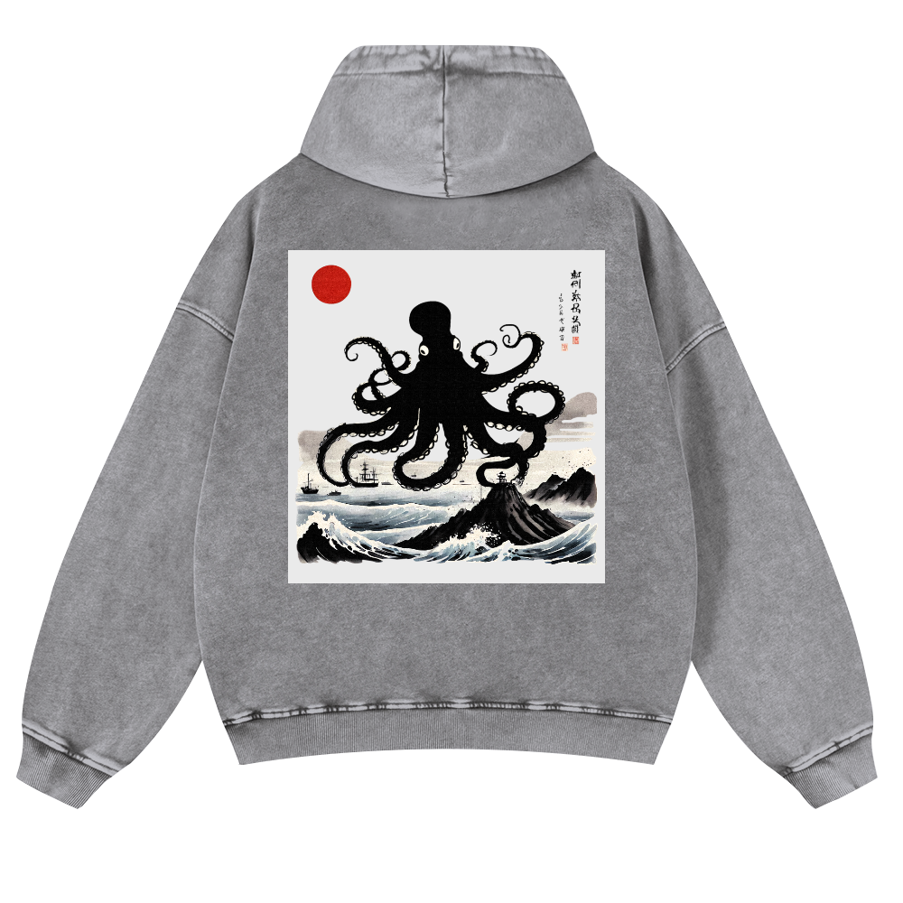 The Giant Octopus in the Sea Vintage Washed Cotton Back Art Hoodie