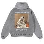 Snug Cat Vintage Washed Cotton Back Art Hoodie