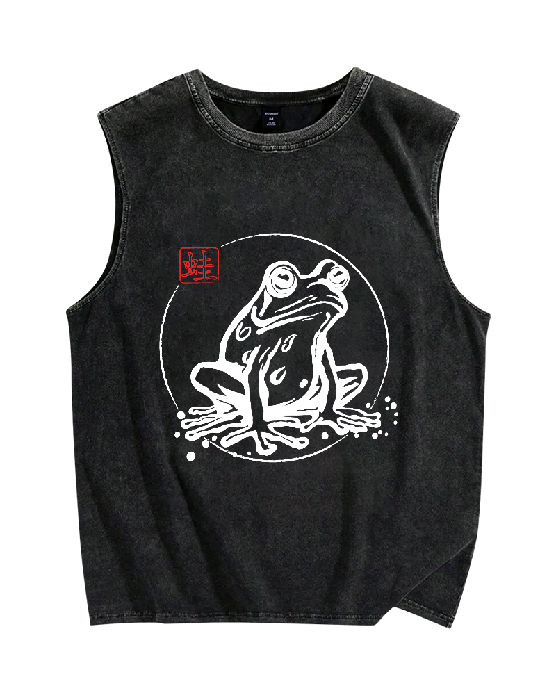 Japanese Frog Vintage Distressed Washed Tank Top