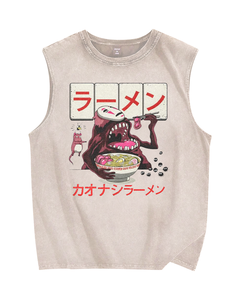 Japanese Anime No-Face Vintage Distressed Washed Tank Top