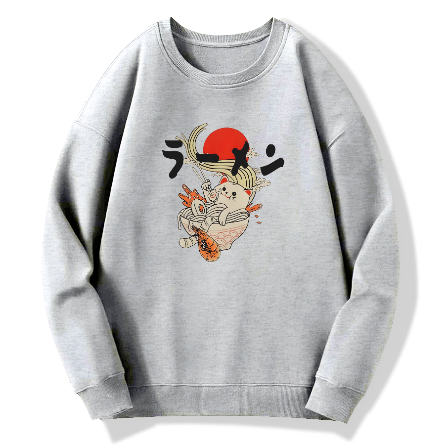 Lamian Noodles and Cat Art Cotton Pullover Sweatshirt
