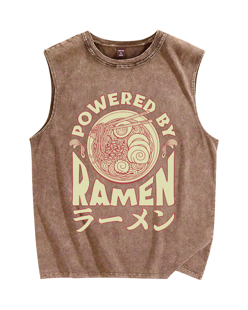 Power By Ramen Japanese Vintage Distressed Washed Tank Top