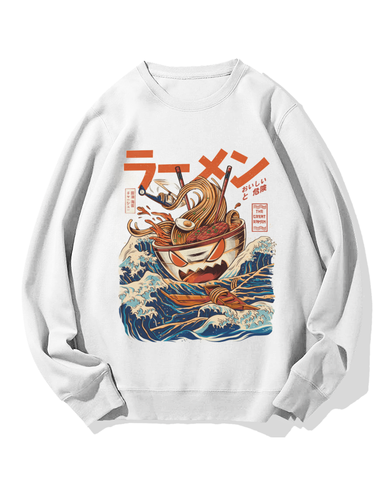 Ramen Monster at the Great Wave off Kanagawa Cotton Sweatshirt