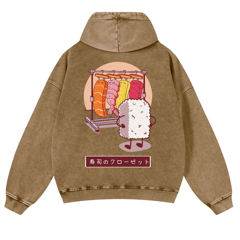Sushi Vintage Washed Cotton Back Art Hoodie