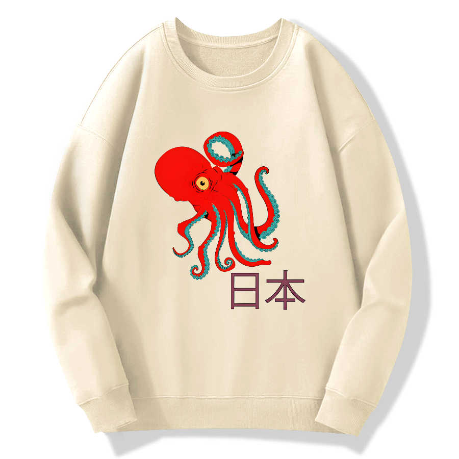 Japan Octopus Cotton Pullover Sweatshirt