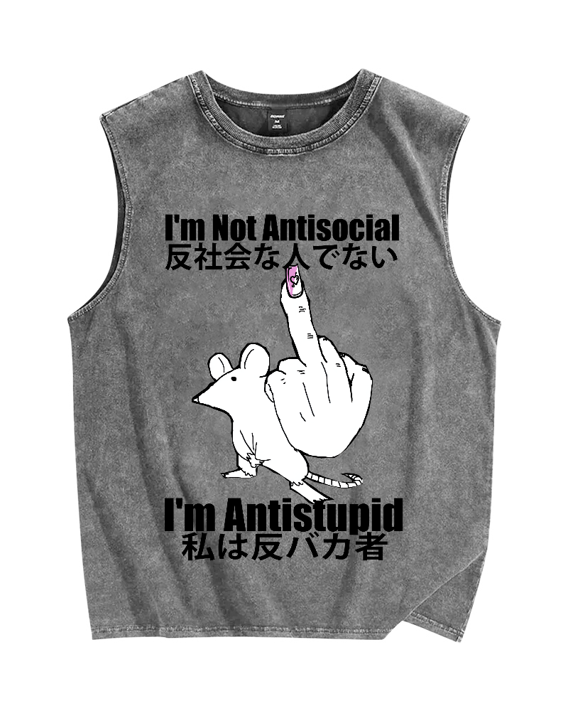 Anti-stupid Mouse Vintage Distressed Washed Tank Top