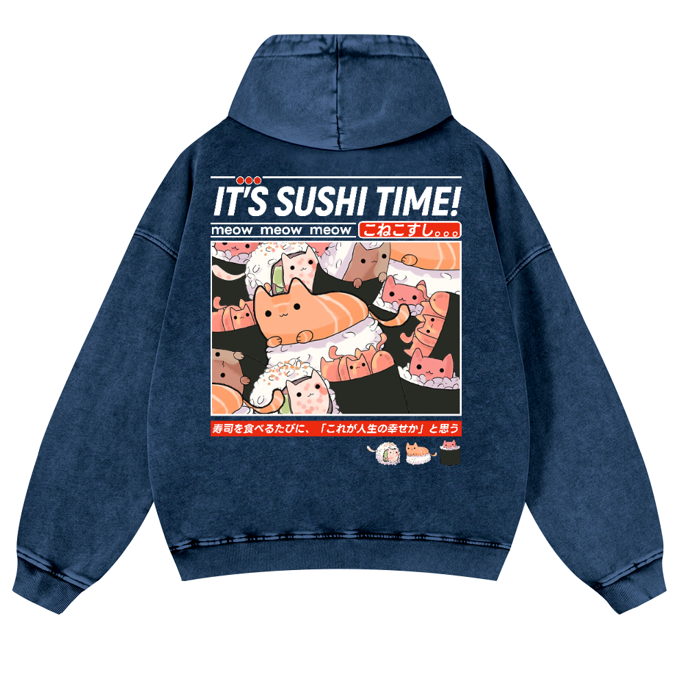 Sushi Vintage Washed Cotton Back Art Hoodie