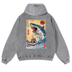 Shark Ukiyoe Vintage Washed Cotton Back Art Hoodie