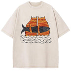 Unisex Tacit Cat Printed Washed Tee
