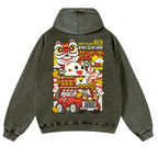 Cat Vintage Washed Cotton Back Art Hoodie