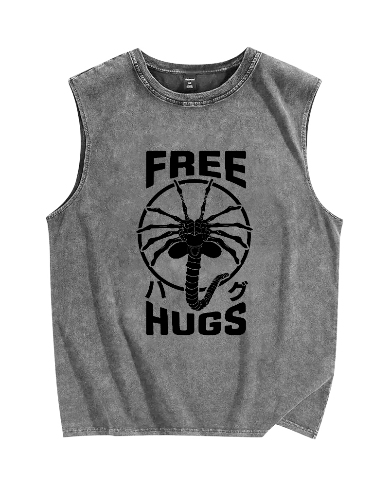 Free Hugs Vintage Distressed Washed Tank Top