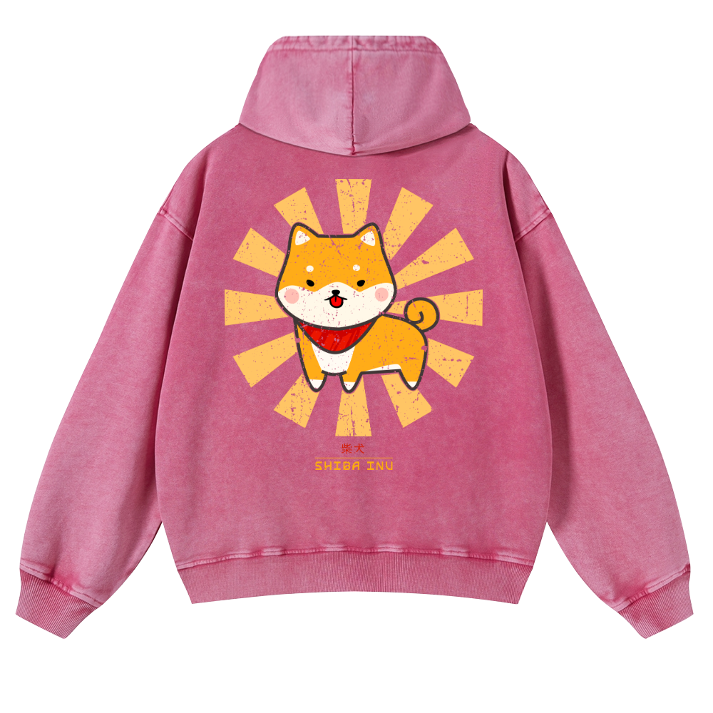 Shiba Inu Vintage Washed Cotton Back Art Hoodie