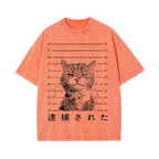Arrested Cat Vintage Wash Japanese Design T-Shirt