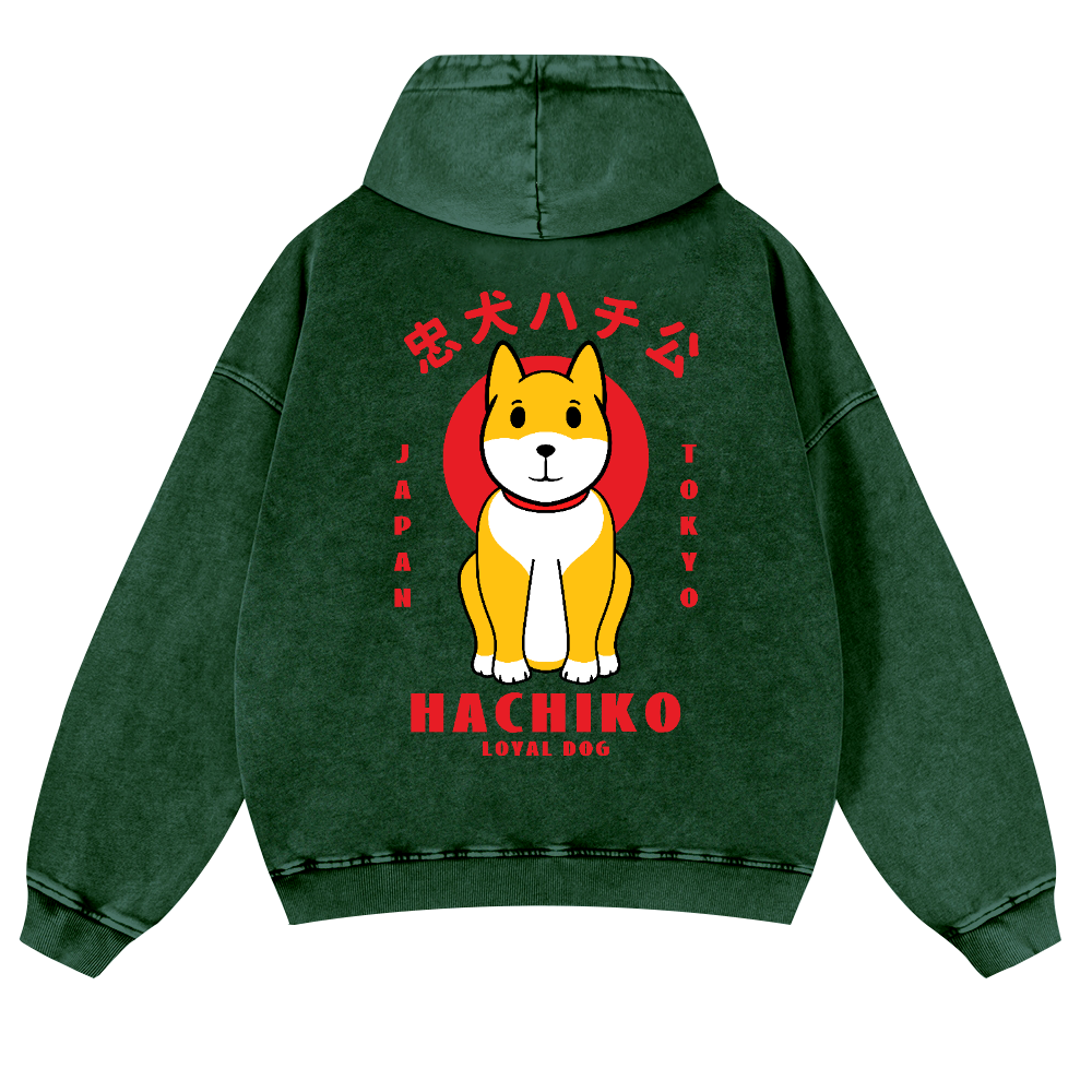 Hachiko Vintage Washed Cotton Back Art Hoodie