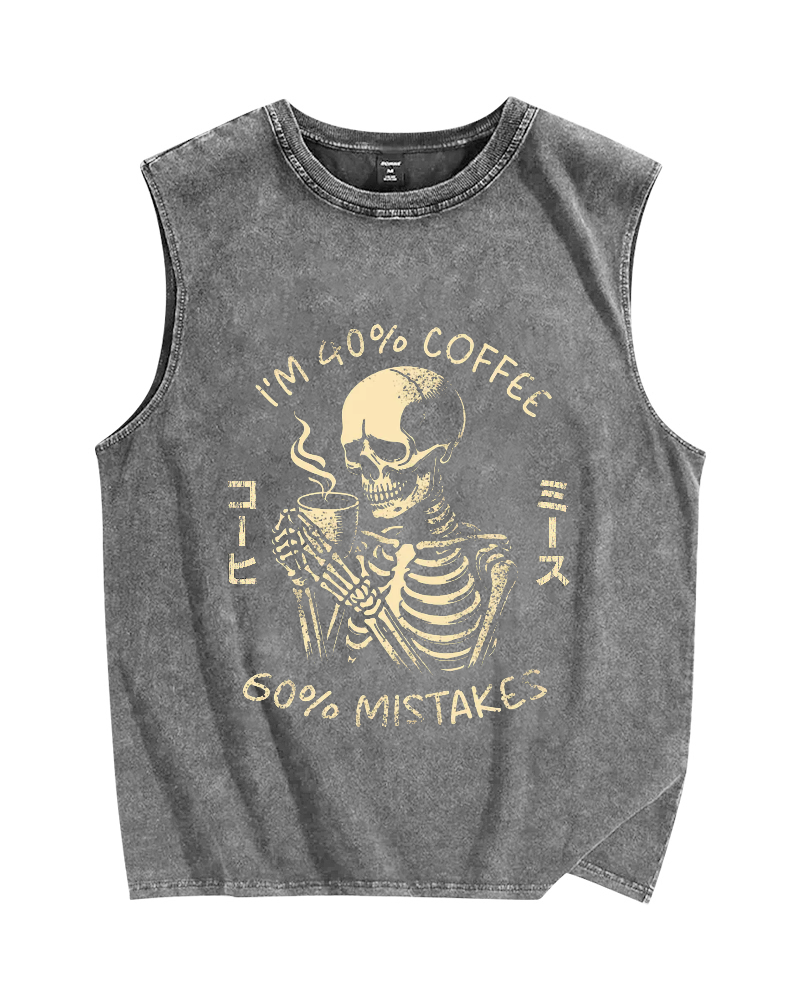 40% Coffee & 60% Mistakes Skull Vintage Distressed Washed Tank Top