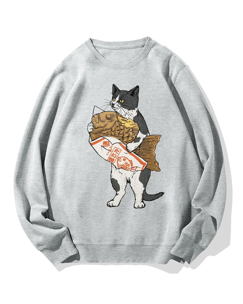 Bicolor cat holding taiyaki Cotton Sweatshirt