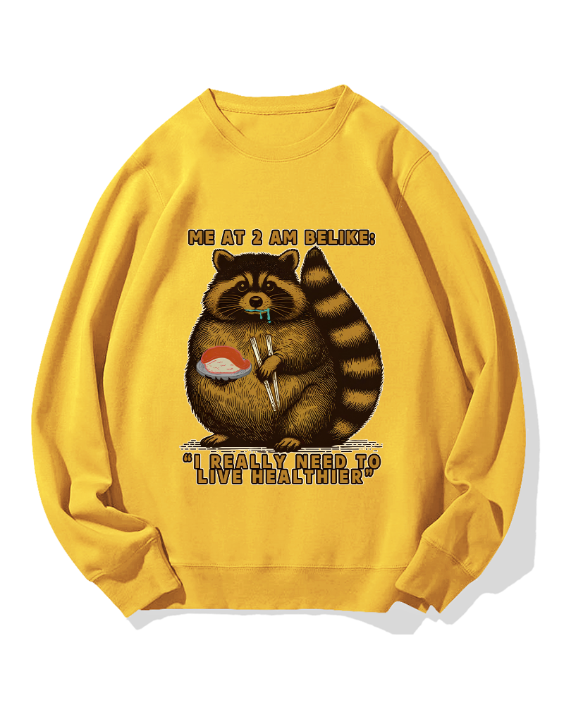 Raccoon Eating Sushi Cotton Sweatshirt