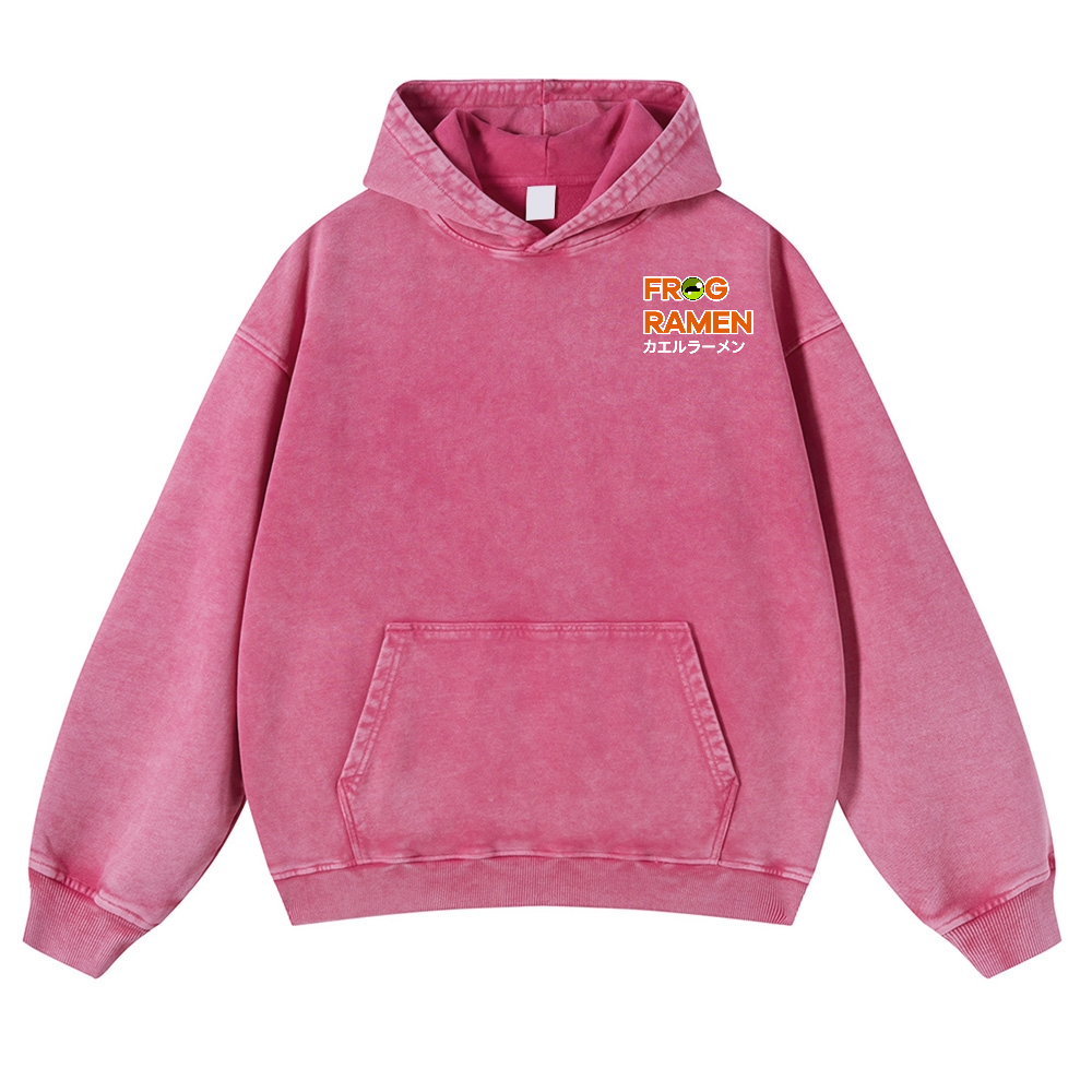 Frog Ramen Vintage Washed Cotton Back Art Hoodie