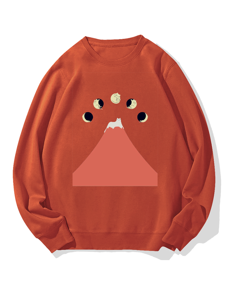 Fuji Mountain Cat Moon Cotton Sweatshirt