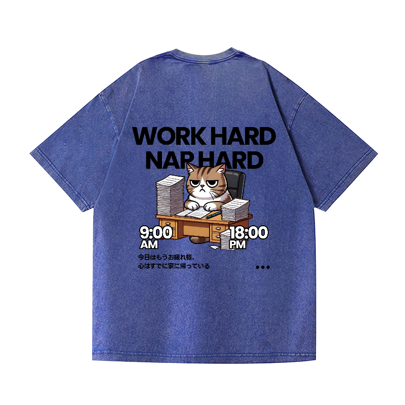 Cat Vintage Wash Japanese Design Back Art T-Shirt