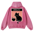 Cat Vintage Washed Cotton Back Art Hoodie