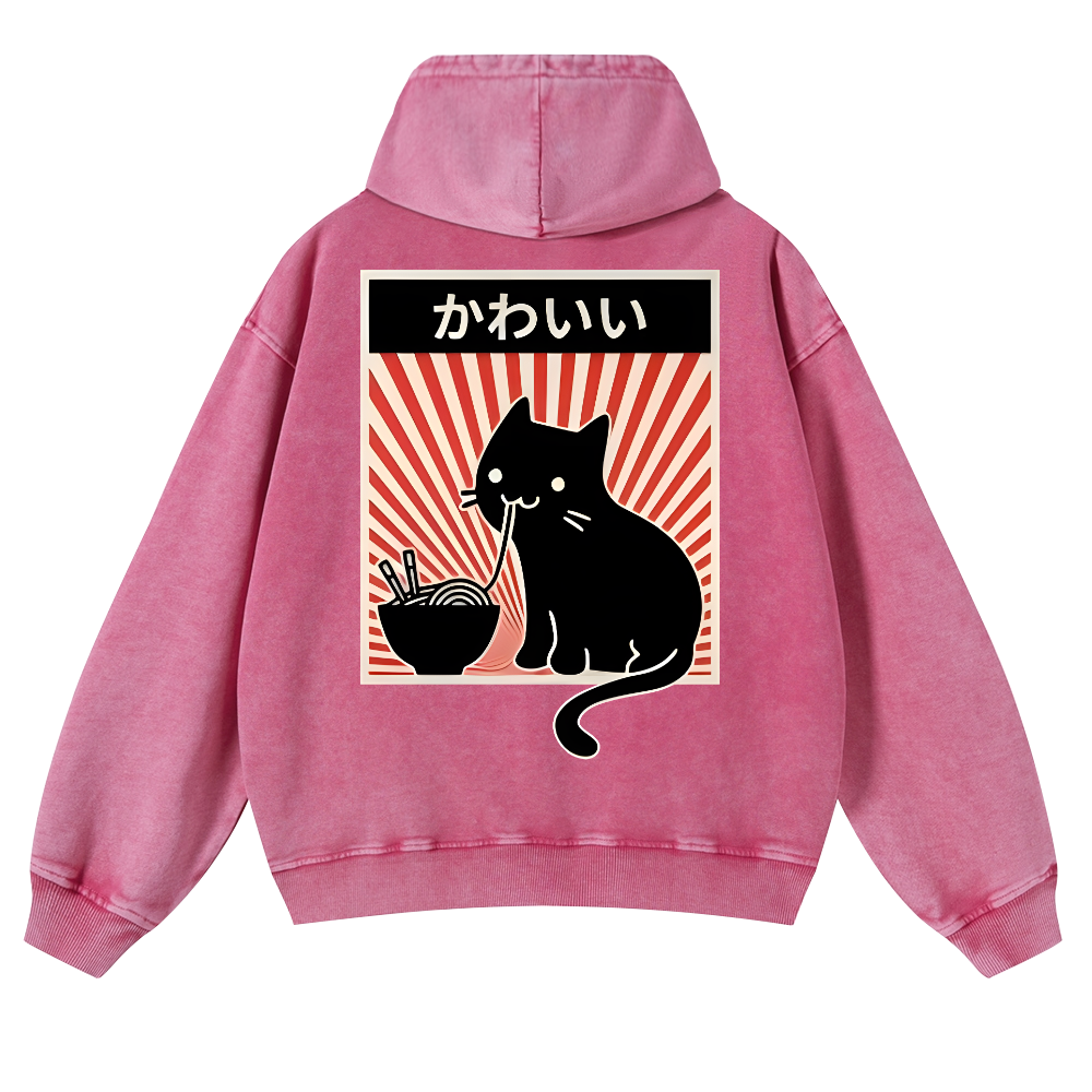 Cat Vintage Washed Cotton Back Art Hoodie