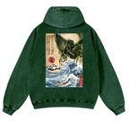 Octopus Ukiyoe Vintage Washed Cotton Back Art Hoodie