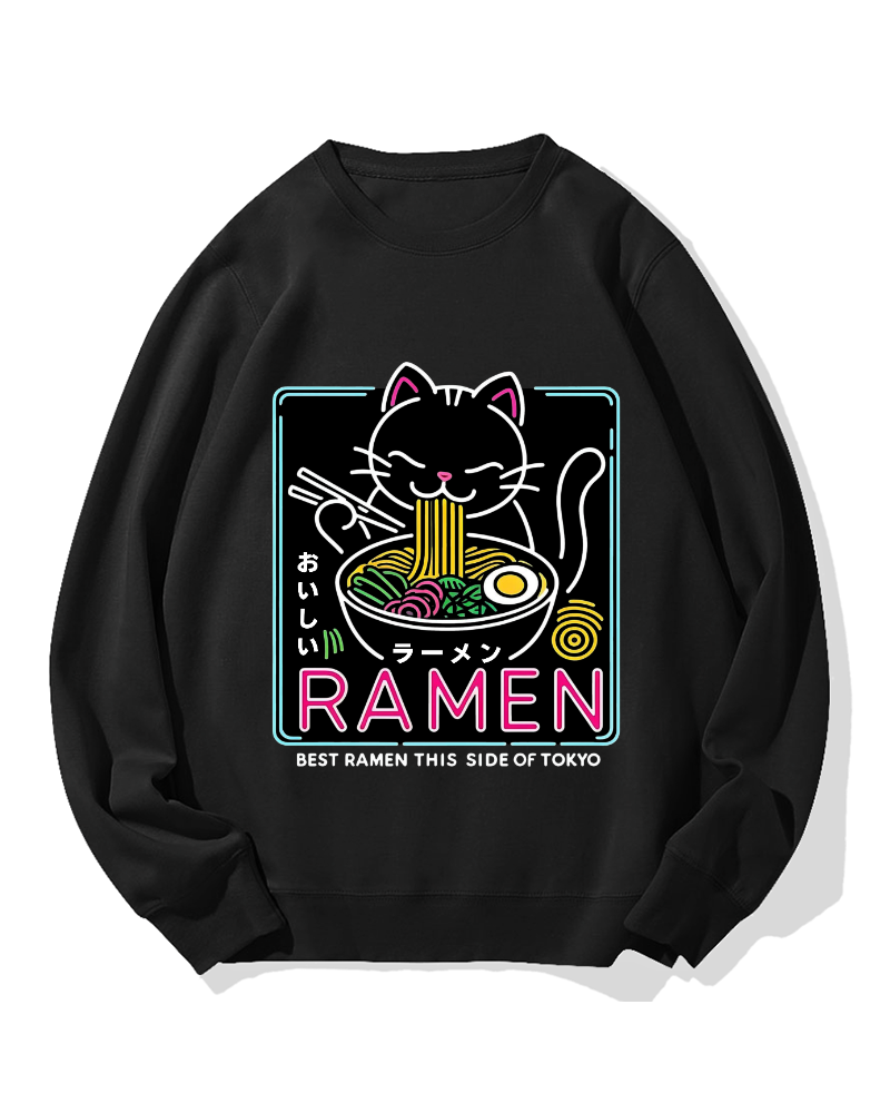 Neon Cat Ramen Cotton Sweatshirt