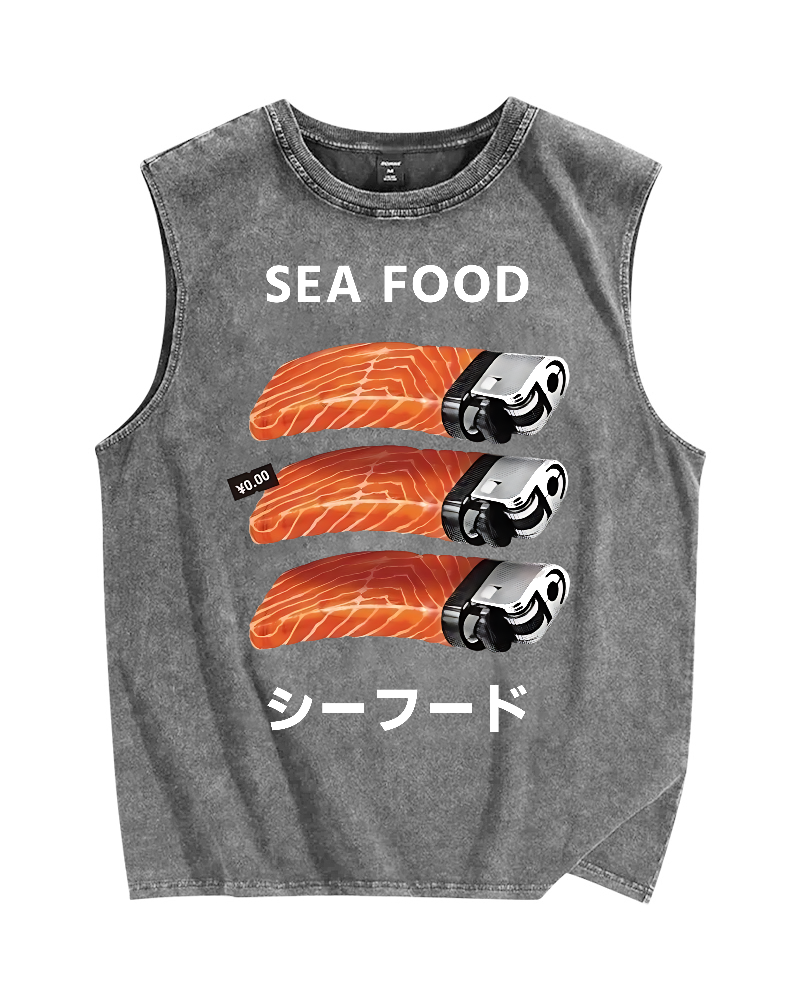 Sea Food Vintage Distressed Washed Tank Top